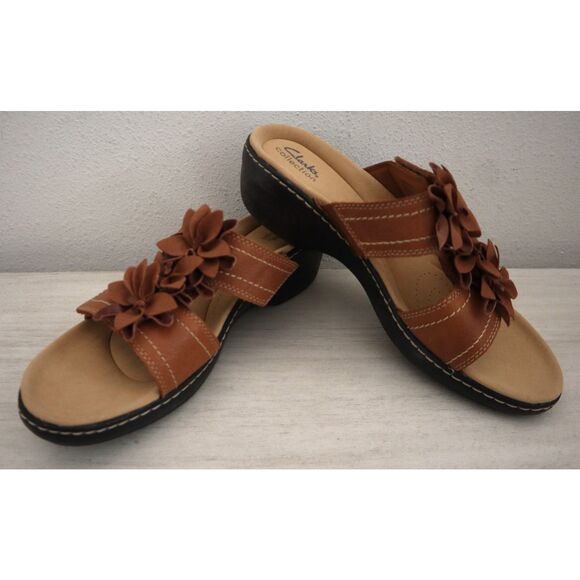 Clarks Collection Women's Sz 12M Tan/Brown Leather Merliah Raelyn Wedge Sandals - Picture 14 of 14